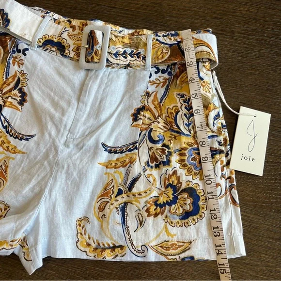 JOIE 100% Linen belted shorts, powder blue, bohemian floral print, size M NWT - Picture 16 of 16